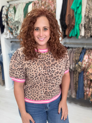 Pink Leopard Sweater Top