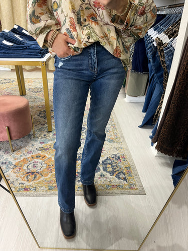 Risen Mid Rise Straight Jeans