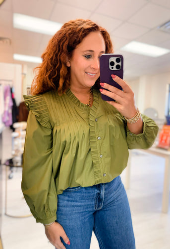 Olive Pleat & Ruffle Top
