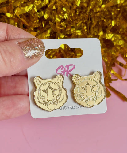 Gold Acrylic Tiger Stud Earrings
