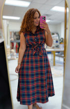 Load image into Gallery viewer, Navy Plaid Midi Dress
