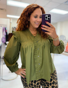 Olive Pleat & Ruffle Top