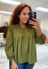 Load image into Gallery viewer, Olive Pleat &amp; Ruffle Top