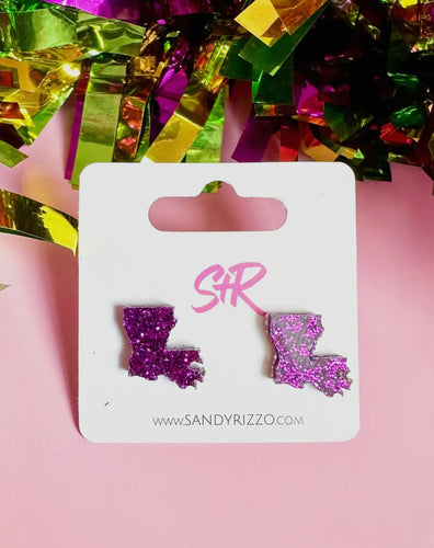 Purple Acrylic Louisiana Stud Earrings