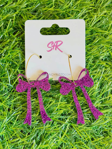 Purple Glitter Bow Hoop Earrings