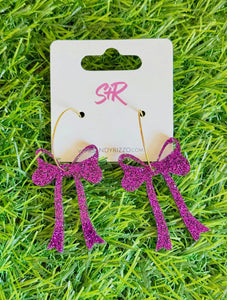 Purple Glitter Bow Hoop Earrings
