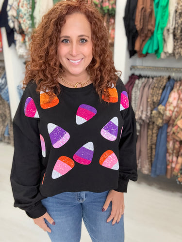 Halloween Sequin Candy Corn Top