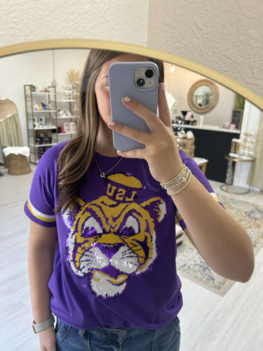 LSU Vintage Tiger Sequin Top