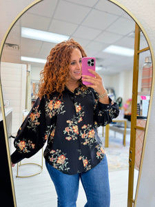 Midnight Bloom Button Down Top
